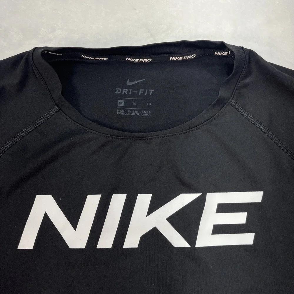 Nike Pro Dri-Fit Shirt Womens XL Black Spellout Athletic Fitness Outdoor Running